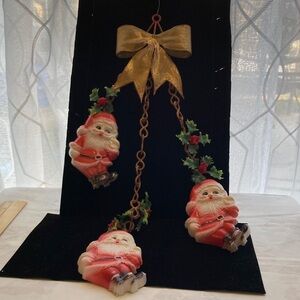 Vtg Santa Claus Vintage Blow Mold Decoration Holly Hong Kong Wall Door Mobile